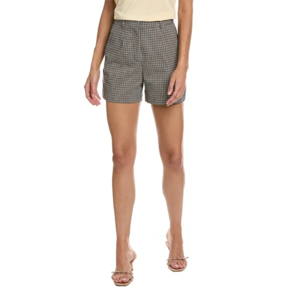 NWT The Kooples Straight Tailored-Cut Check Shorts Size 8 Beige Brown